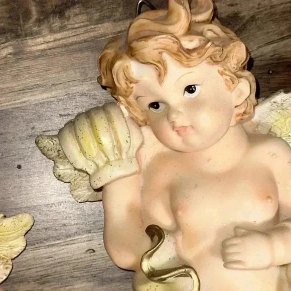 Angels Set of 2 Cherub Resin VINTAGE Wall Hanging Home Accent Decor Plaques - Picture 8 of 16